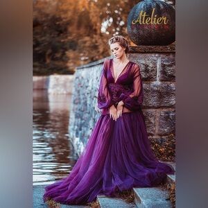 Elegant Purple Maternity Photoshoot Gown